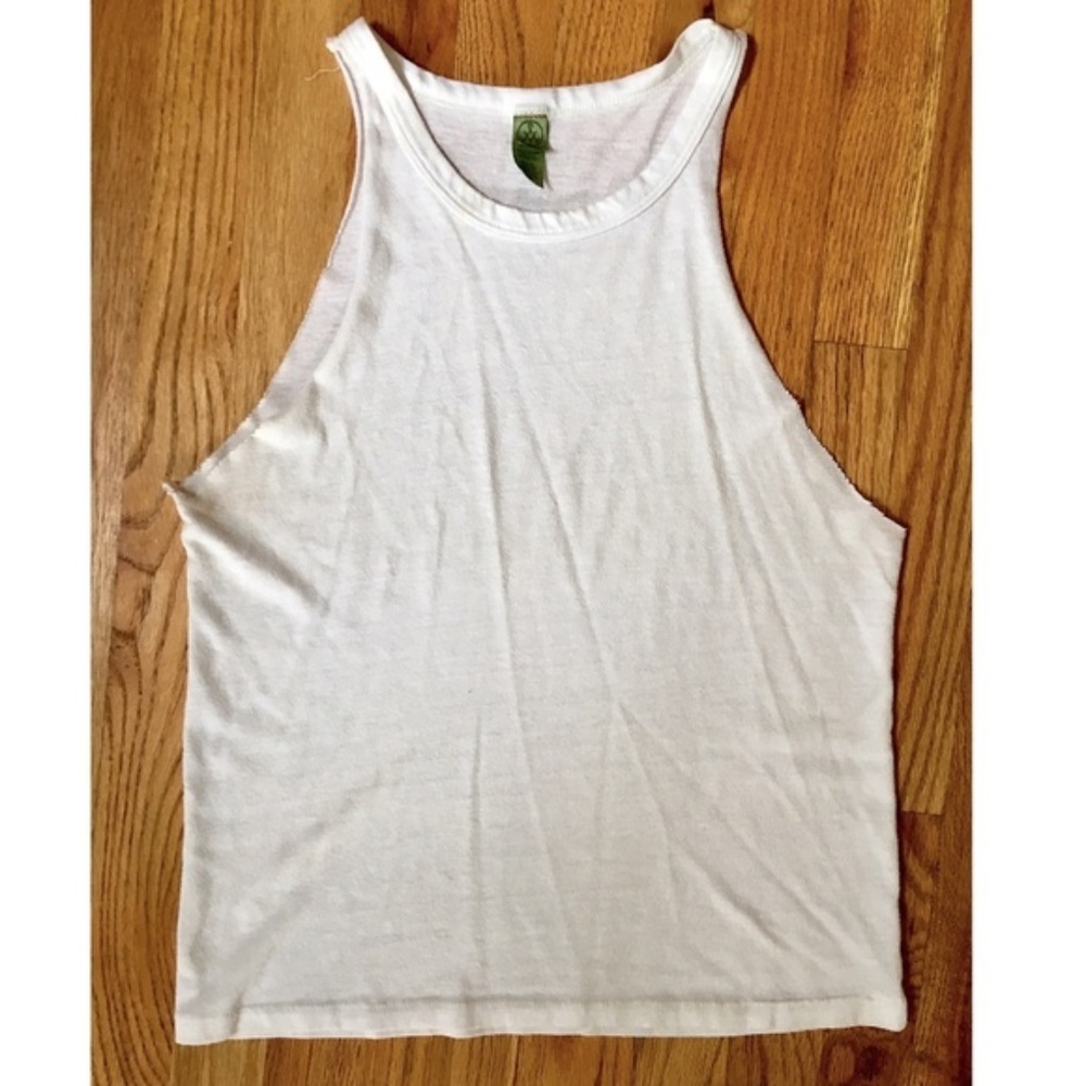 High Neck Muscle Racer Raw Hem White Tank